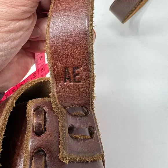 American Eagle Rustic Brown Braided Leather Bag Crossbody Western Boho Southwest - Picture 4 of 10